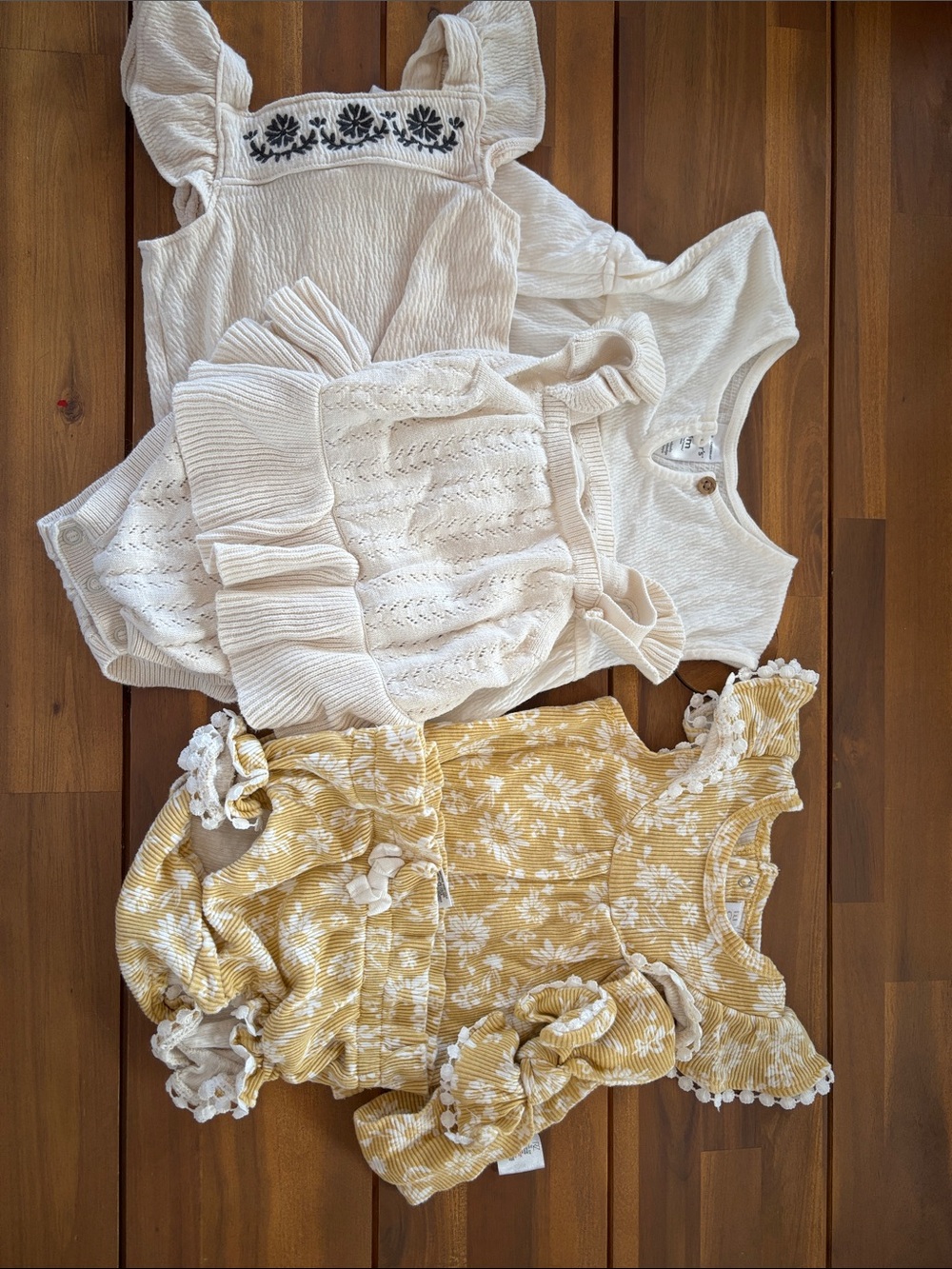 Cream & Mustard Baby Romper Set - Floral Knit and Textured Styles